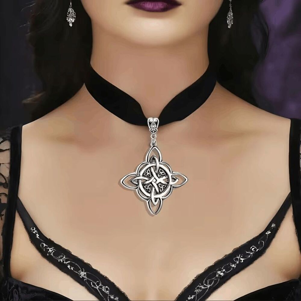 Gothic Celtic Knot Choker Pendent Velvet Necklace
